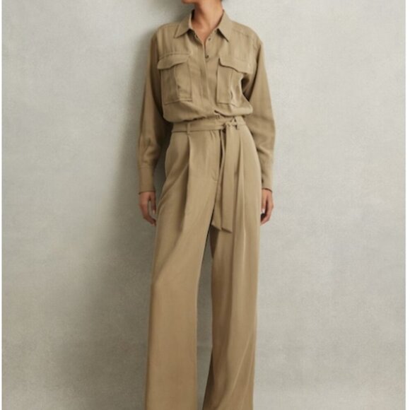 Reiss Pants - REISS Liliana Lyocell Wide Leg Jumpsuit in Khaki US 2 NWT